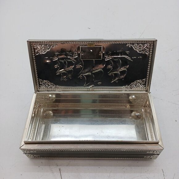 Vintage Elite England Tin Jewelry Storage Box 3D Embosssed Nautical Ships 4751/6 - Picture 10 of 14